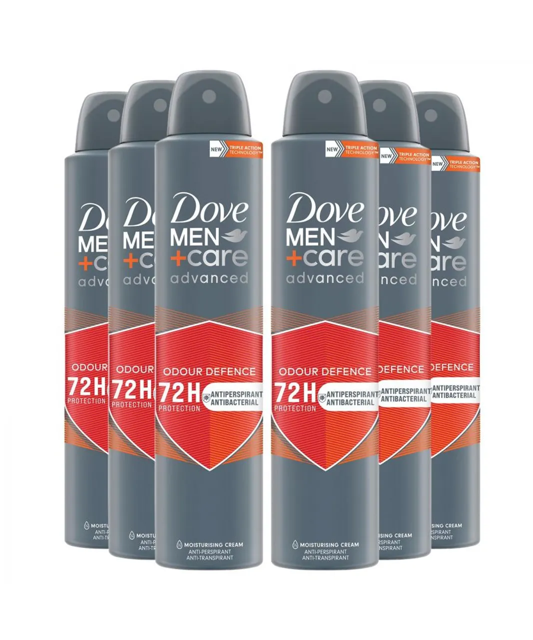 Dove Mens Anti-Perspirant Men+Care Advanced Anti-Bac Odour Defence 72H Deo, 200ml, 6 PacK - Cream - One Size