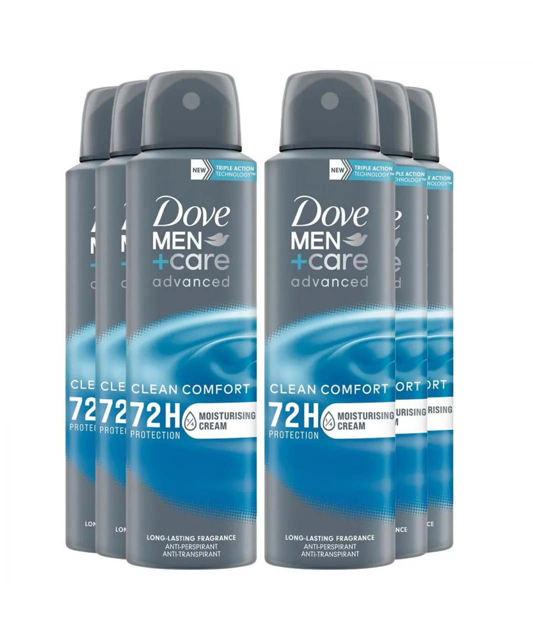 Dove Mens Men+Care Antiperspirant Deodorant 72H Protection, Clean Comfort 150 ml, 6 Pack - One Size