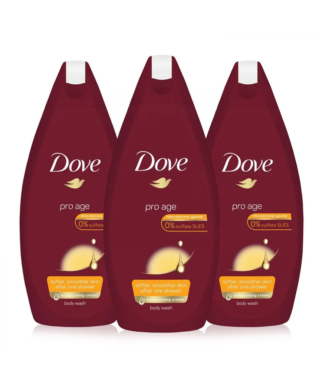 Dove Pro Age Body Wash Sulfate-free Rich Nourishment for Mature Skin, 3x450ml - Cream - One Size