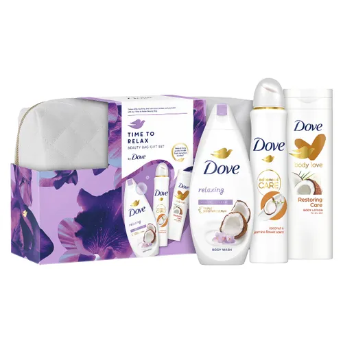 Dove Time to Relax Beauty Bag Gift Set moisturises skin of