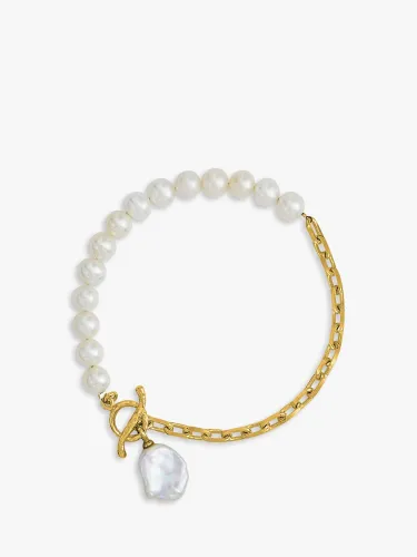 Dower & Hall Baroque Pearl & Chain Bracelet, Gold/White - Gold/White - Female