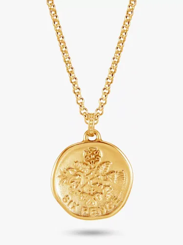 Dower & Hall Men's Lucky Sixpence Talisman Pendant Necklace, Gold - Gold - Male