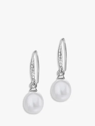 Dower & Hall Sterling Silver Oval Freshwater Pearl Drop Earrings - White - Female