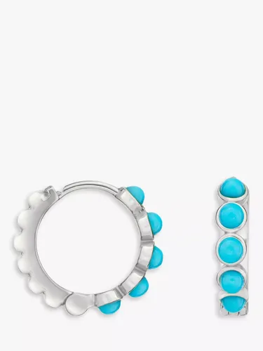 Dower & Hall Sterling Silver Stone Studded Hoop Earrings, Silver/Turquoise - Silver/Turquoise - Female