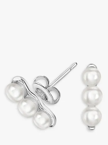 Dower & Hall Timeless Triple Pearl Bar Stud Earrings, Silver - Silver - Female