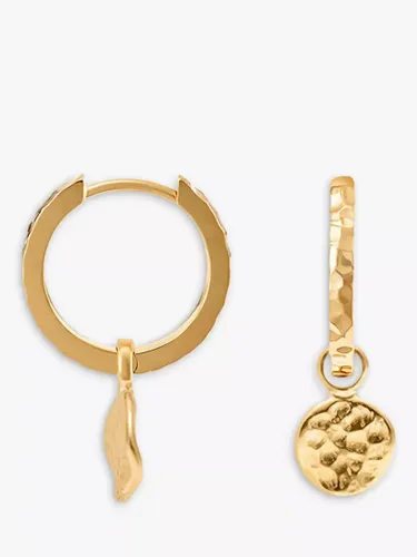 Dower & Hall Yellow Gold Vermeil Hammered Disc Charm Story Hoop Earrings, Gold - Gold - Female