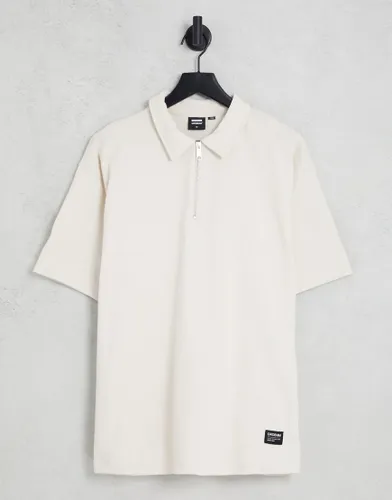 Dr Denim half zip relaxed fit polo in ecru-White