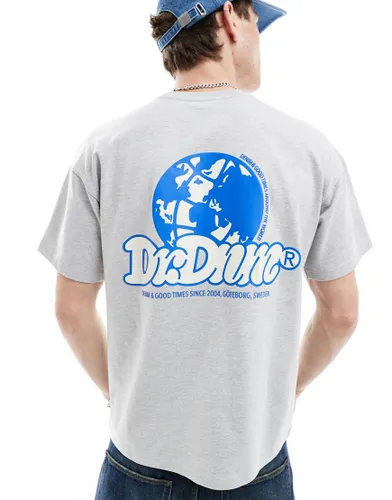 Dr Denim Trooper relaxed fit t-shirt with around the world back graphic print in light grey melange