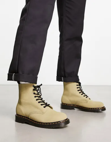 Dr Martens 1460 Pascal 8 eye boots in pale olive suede-Green
