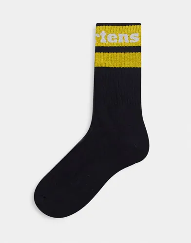 Dr Martens Athletic logo sock in black with yellow stripe-White