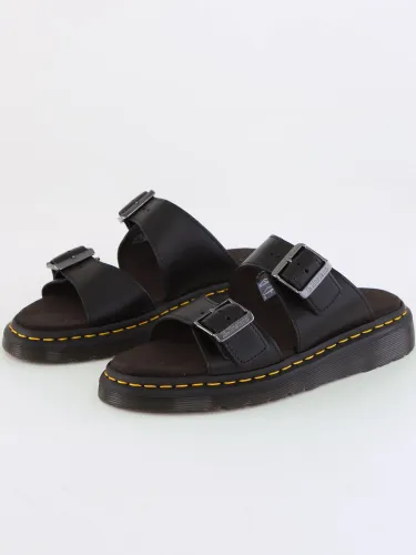 Dr Martens Black - Analine Josef Leather Buckle Slide Sandals