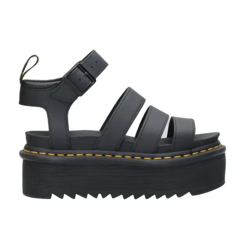Dr. Martens , Black Leather Flat Sandals with Ankle Strap ,Black female, Sizes: