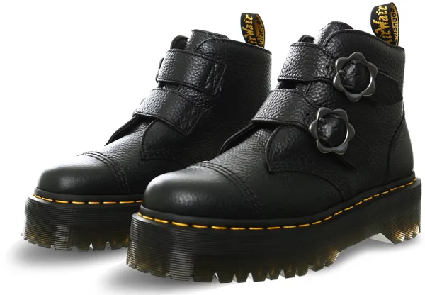 Dr Martens Black Milled Nappa Devon Flower Leather Platform Boots