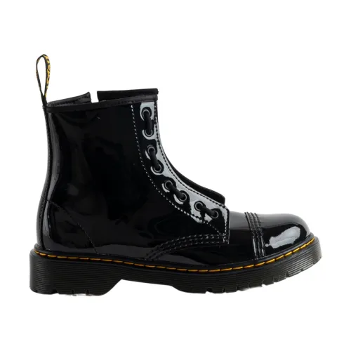 Dr. Martens , Glossy Leather Boots with Front Zip and Contrast Stitching ,Black female, Sizes: