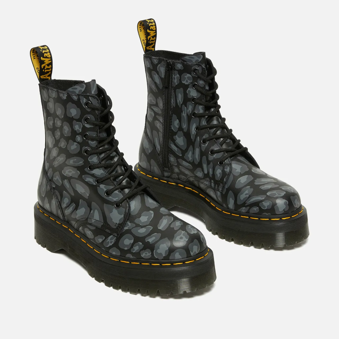 Dr. Martens Jadon Distorted Leopard Leather Platform Boots - UK