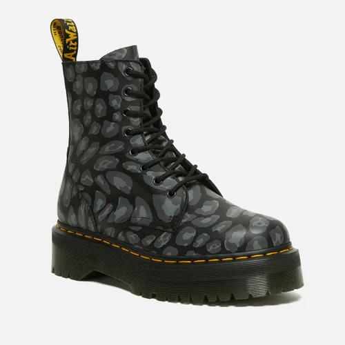 Dr. Martens Jadon Distorted Leopard Leather Platform Boots - UK