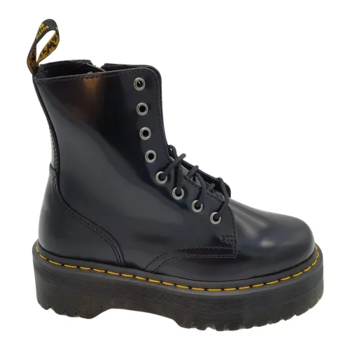 Dr. Martens , Military Style Leather Boots with Yellow Stitching and Zipper ,Black male, Sizes:
