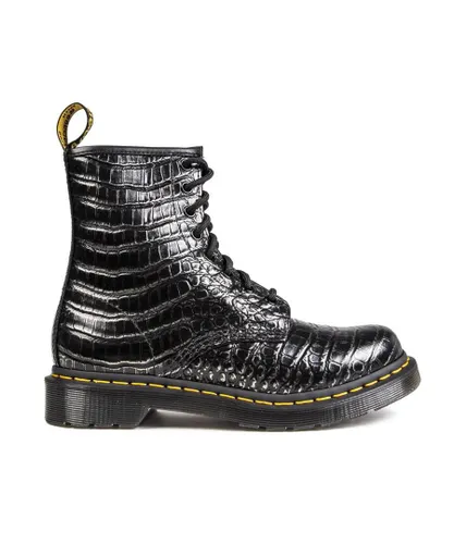Dr Martens Womens 1460 Wild Croc Emboss Boots - Black Leather