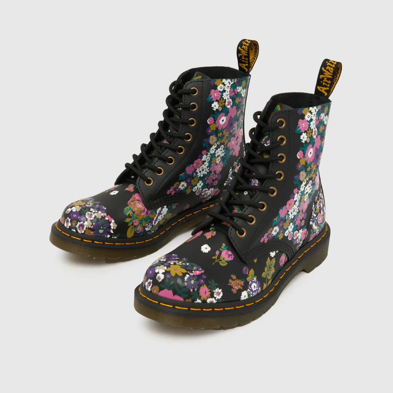 Dr. Martens Women's Black and Pink 1460 Pascal Floral Boots