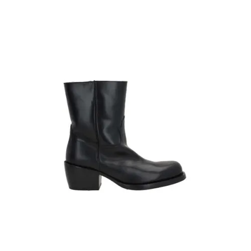 Dries Van Noten , Black Leather Texan Boots with Tonal Embroidery ,Black male, Sizes: