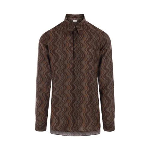 Dries Van Noten , Brown Silk Geometric Pattern Shirt ,Brown male, Sizes: