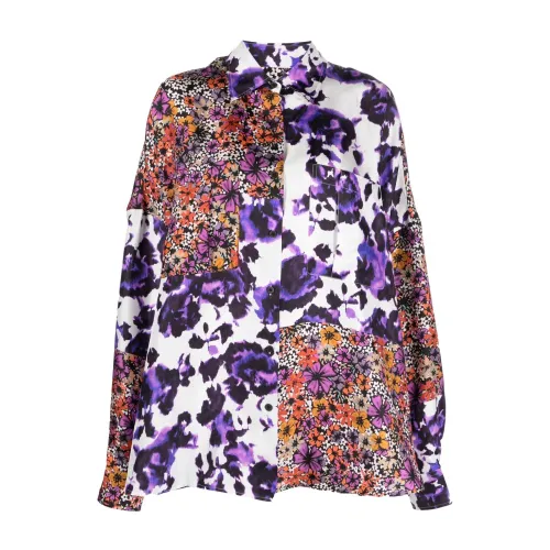 Dries Van Noten , Floral Print Silk Shirt with Puff Sleeves ,Multicolor female, Sizes:
