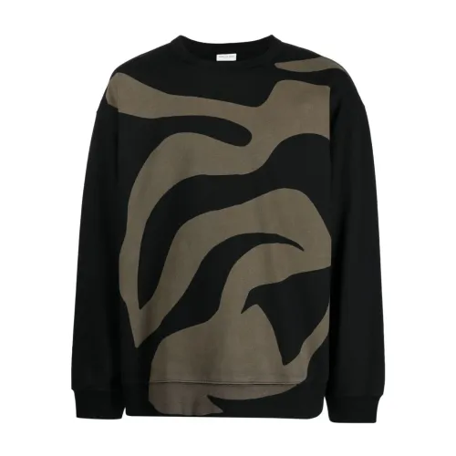 Dries Van Noten , Graphic Print Cotton Sweatshirt ,Black male, Sizes: