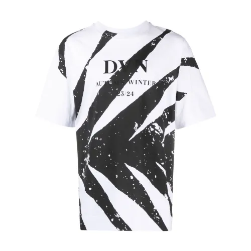 Dries Van Noten , Logo-Print Cotton T-Shirt with Paint Splatter Detail ,White male, Sizes:
