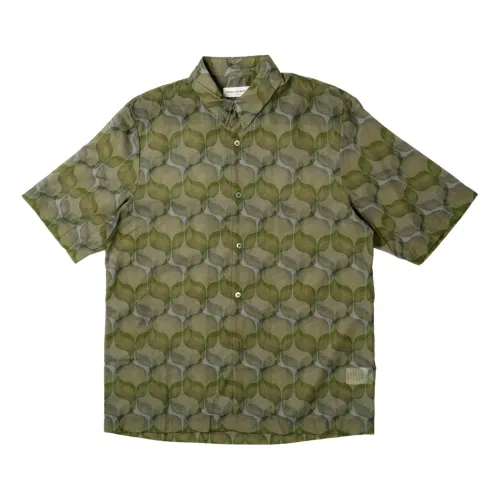 Dries Van Noten , Minimal camicia verde a maniche corte in cotone ,Green male, Sizes: