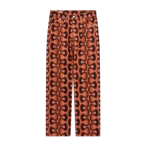 Dries Van Noten , Multicolored Cotton Jeans with '70s Wave Print ,Red male, Sizes: