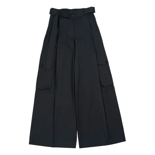 Dries Van Noten , Pantaloni con cintura plissettati a gamba larga in antracite ,Black female, Sizes: