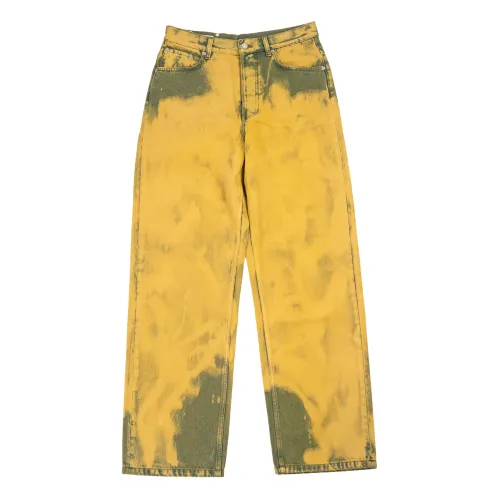 Dries Van Noten , Pantaloni in denim a gamba dritta in lime ,Yellow male, Sizes: