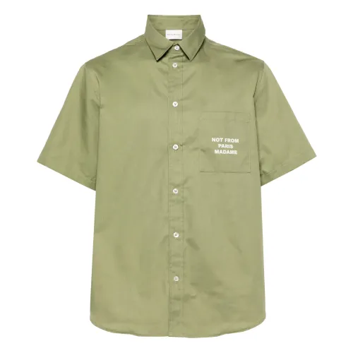 Drole de Monsieur , Olive Green Slogan Shirt ,Green male, Sizes: