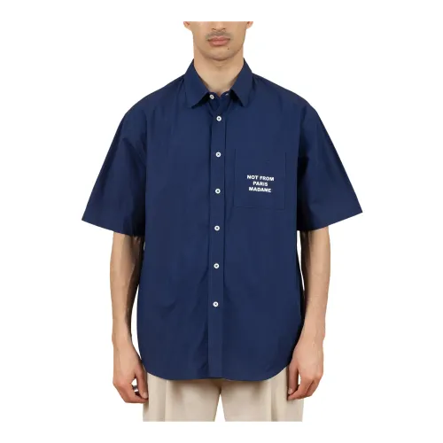 Drole de Monsieur , Oversized Button-Front Shirt ,Blue male, Sizes: