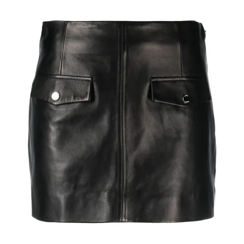 Drome , Black Leather Skirt with Front Pockets ,Black female, Sizes: