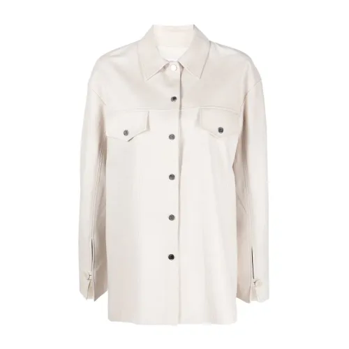 Drome , Ivory Leather Jacket-Shirt ,Beige female, Sizes: