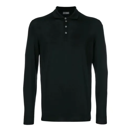Drumohr , Black Merino Polo Shirt ,Black male, Sizes: