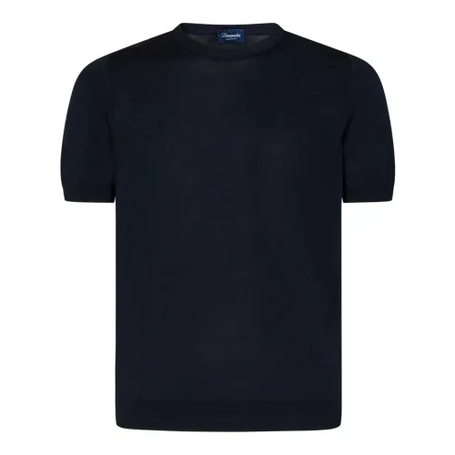 Drumohr , Blue Short-Sleeved Knit T-Shirt ,Blue male, Sizes: