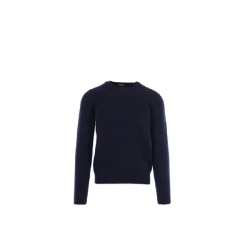 Drumohr , Blue Wool Sweater with Ribbed Edges ,Blue male, Sizes: