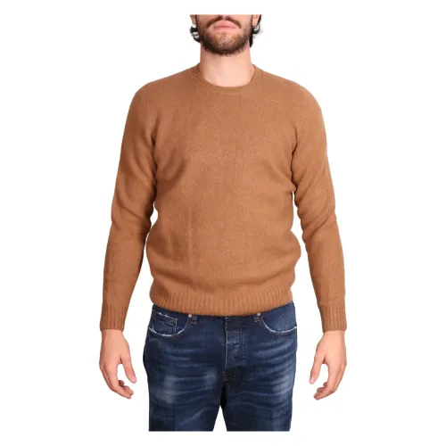 Drumohr , Lambswool Garzato Crewneck Sweater ,Brown male, Sizes: