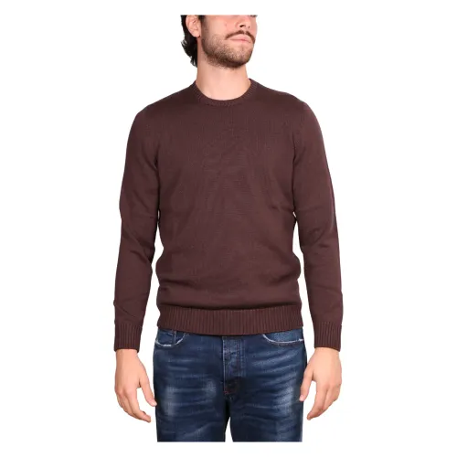 Drumohr , Merino Brown Crewneck Sweater ,Brown male, Sizes: