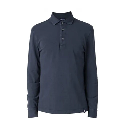 Drumohr , Navy Washed Cotton Polo Shirt ,Blue male, Sizes: