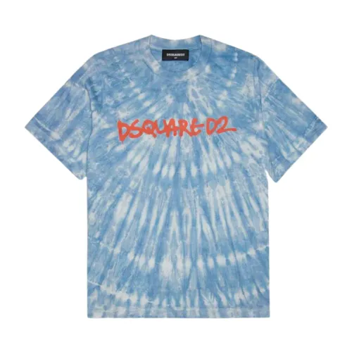 Dsquared2 , Abstract Print Kids T-shirt ,Blue male, Sizes: