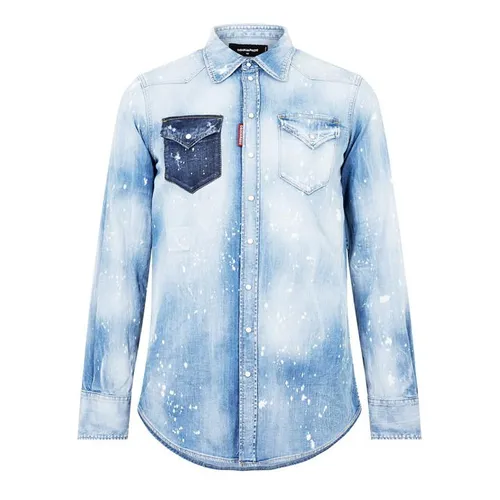 DSquared2 Acid Wash Regular Fit Denim Shirt - Blue