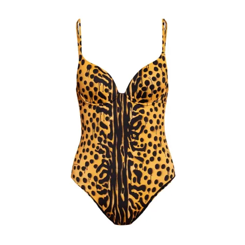 Dsquared2 , Beige and Black Animal Motif Swimsuit ,Beige female, Sizes:
