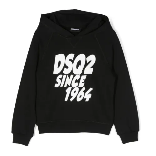 Dsquared2 , Black Cotton Hooded Sweater with Flocked Logo ,Black male, Sizes: