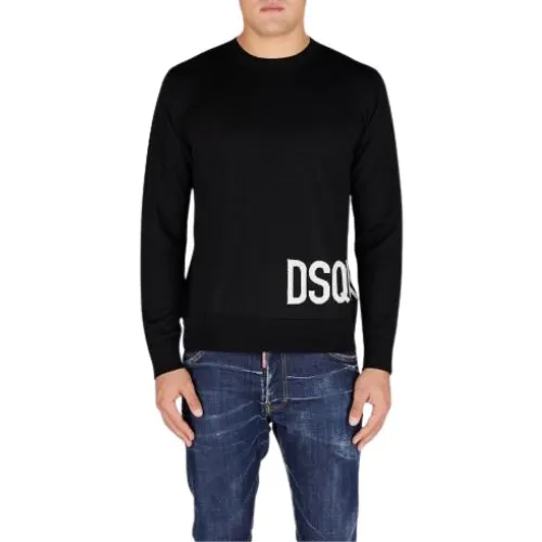 Dsquared2 , Black Crewneck Knit Sweaters ,Black male, Sizes: