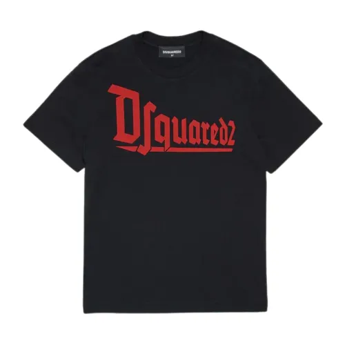 Dsquared2 , Black Kids T-shirt with Red Logo Print ,Black male, Sizes: