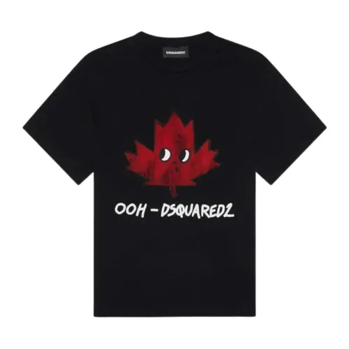 Dsquared2 , Black Leaf Print Kids T-shirt ,Black male, Sizes: