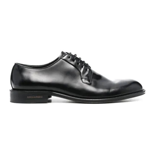 Dsquared2 , Black Leather Lace-up Flats ,Black male, Sizes: